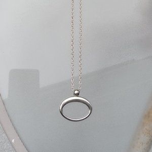silver oval pendant necklace, adjustable length 17-20 inches